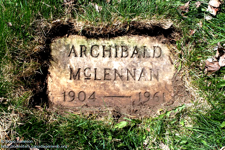 Photo of headstones/Archibald McLennan 1904-1961 hdstn Gillies cem Elgin ON